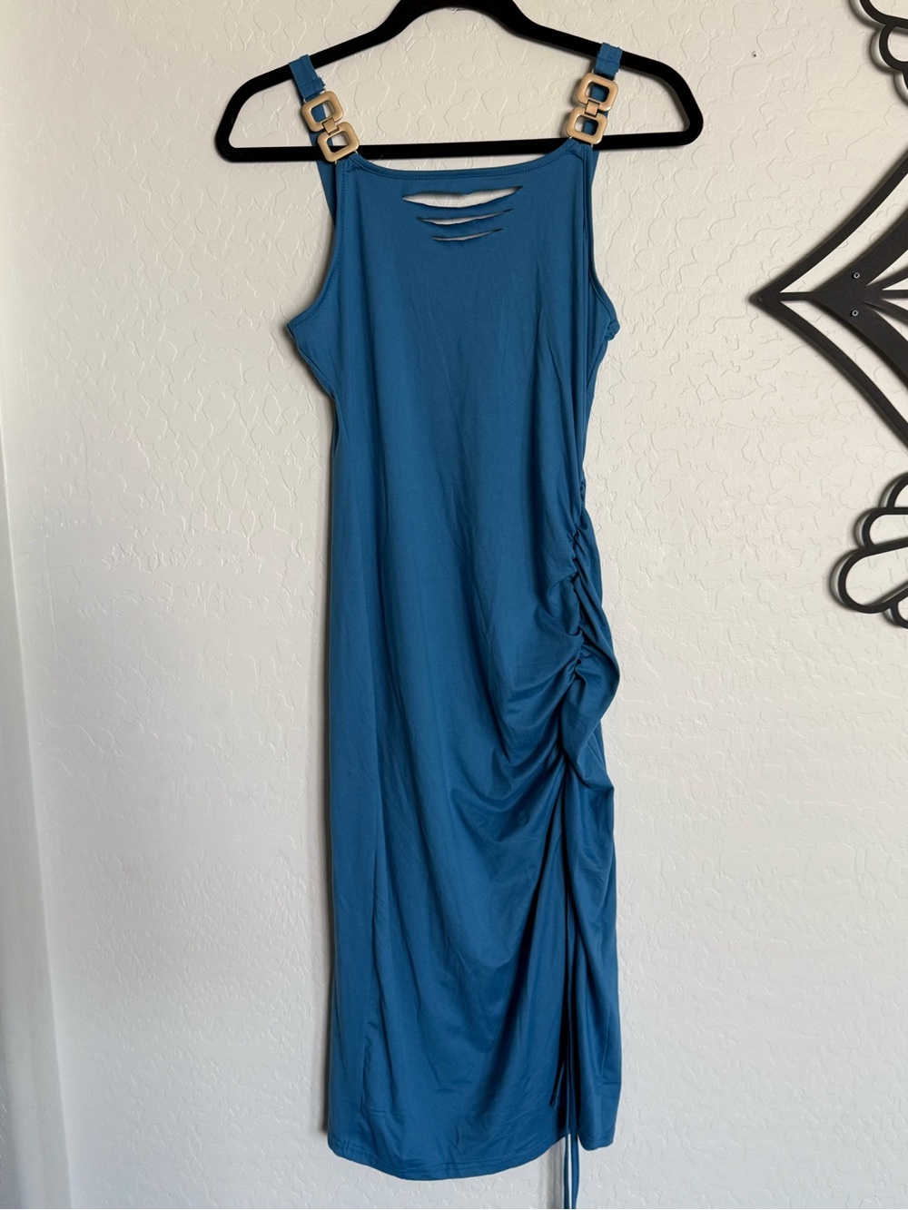 5/$25 SHEIN Blue Ruched Side Midi Dress with Decorative Strap Accents - Med